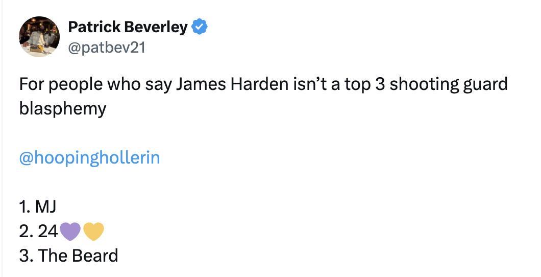 世界杯直播-贝弗利：那些说哈登不是联盟前三得分后卫的人简直是亵渎神明